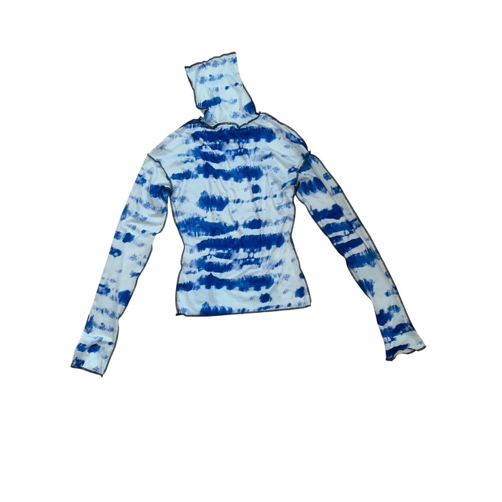 Tie Dye Turtleneck Long Sleeve Top Blue White Cyber Y2K Grunge Rave Small-Medium